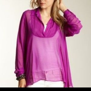Free People Pleated Georgette top, Size L, Barbie Barbiecore